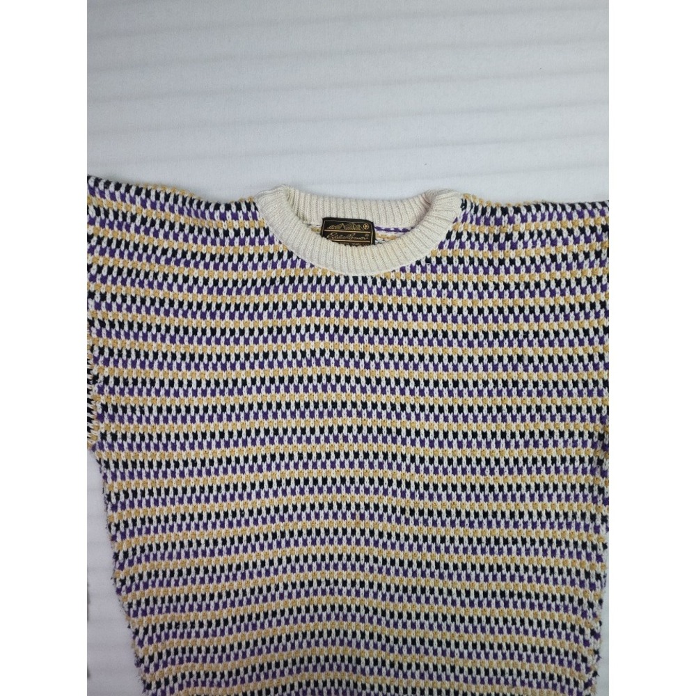 Vintage Eddie Bauer Mens Large Cotton Knit Sweater Multi-Color Crewneck Purple
